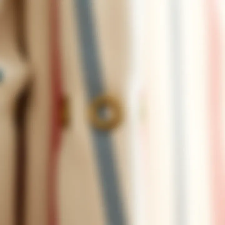 Close-up of grommet details on striped fabric