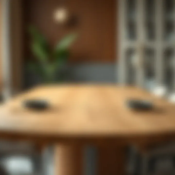 Modern table setup with wood-mimicking cover