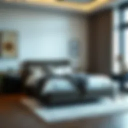 Luxurious tall queen bed in a modern bedroom setting