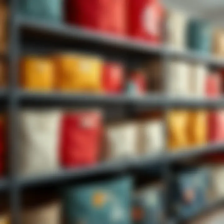 Variety of sizes and colors of Target fabric bins organized on a shelf
