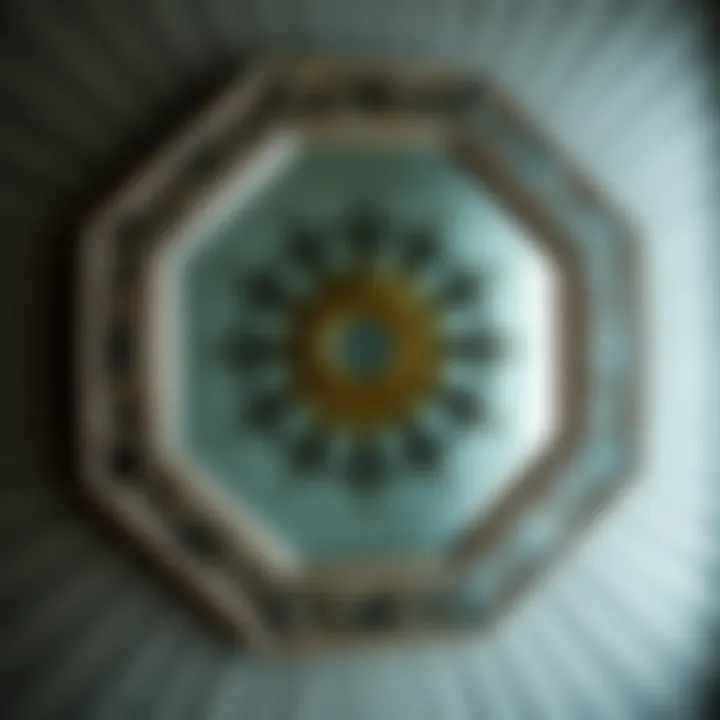 Close-up of intricate design on octagonal mirror