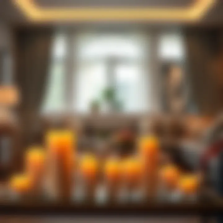 An elegant display of LED flameless candles in a cozy living room setting.