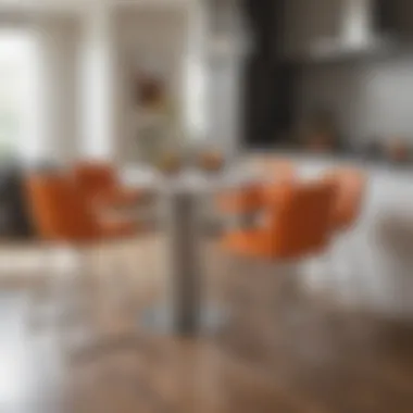 Orange leather counter stools enhancing a contemporary dining area