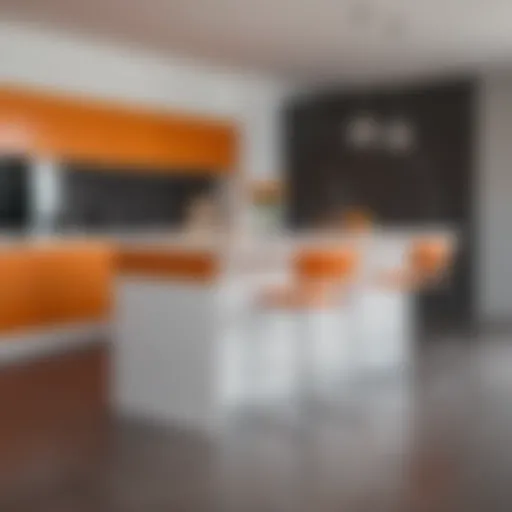 Stylish orange leather counter stools in a modern kitchen setting