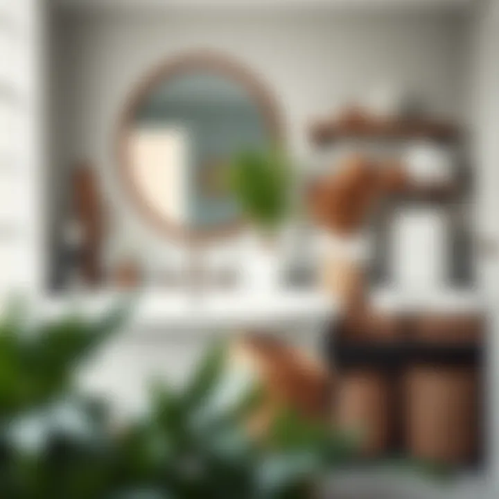 Elegant Bathroom Organization with Baskets An elegant bathroom setting where baskets are used for storage and organization.