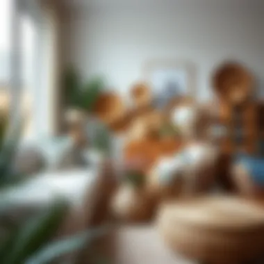 Stylish Living Room Decor with Baskets A beautifully styled living room featuring an array of decorative baskets.