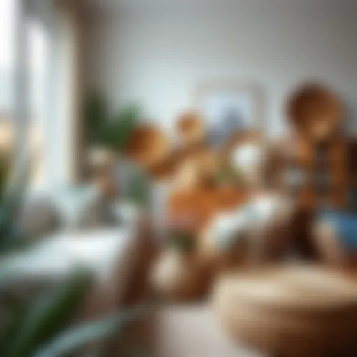 Stylish Living Room Decor with Baskets A beautifully styled living room featuring an array of decorative baskets.