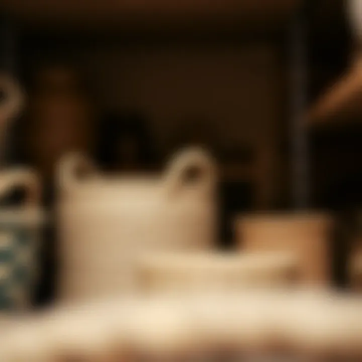 Artistic Arrangement of Textured Baskets A close-up of various textured baskets arranged artistically on a shelf.