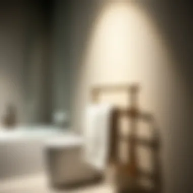 Sleek Metal Towel Rack Sleek metal towel rack in a minimalistic bathroom setting