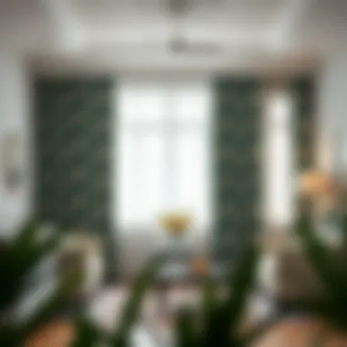 Chic Interior with Diverse Floral Designs A chic interior showcasing diverse floral curtain designs