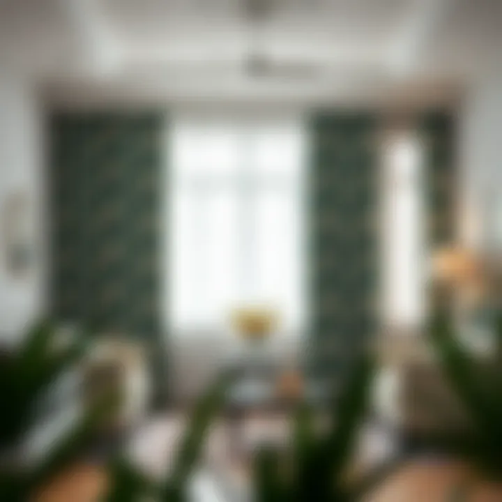 Chic Interior with Diverse Floral Designs A chic interior showcasing diverse floral curtain designs