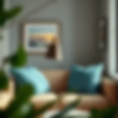 Cozy reading nook featuring teal round throw pillows