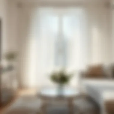 Serene Light Play Example of light filtering through white and silver curtains creating a serene atmosphere