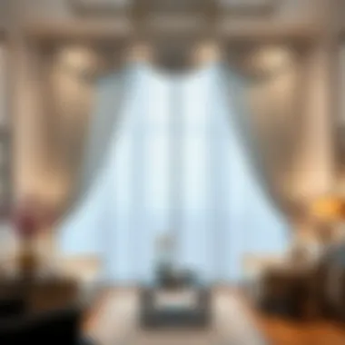 Luxurious Elegance in Modern Interiors Luxurious white and silver curtain draped elegantly in a modern living room