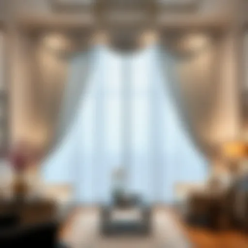 Luxurious Elegance in Modern Interiors Luxurious white and silver curtain draped elegantly in a modern living room