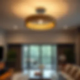 Elegant wood ceiling light illuminating a modern living space