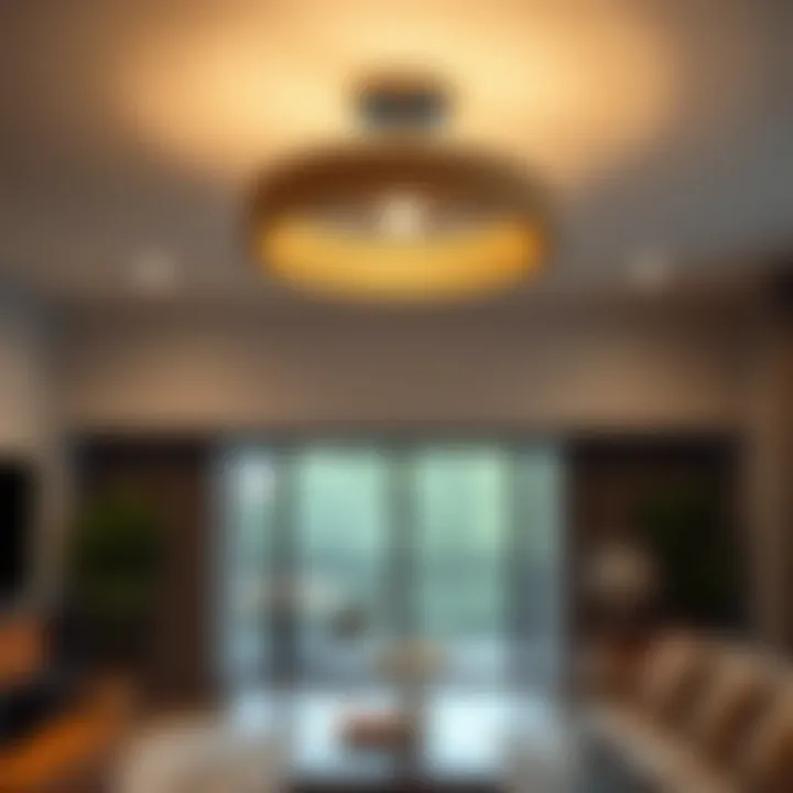 Elegant wood ceiling light illuminating a modern living space