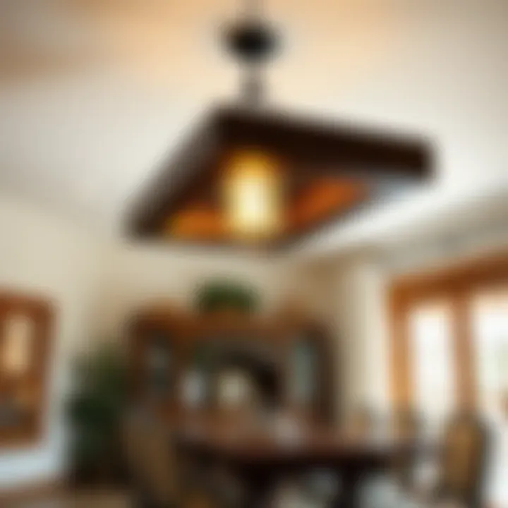 Rustic wood ceiling light enhancing a traditional dining area