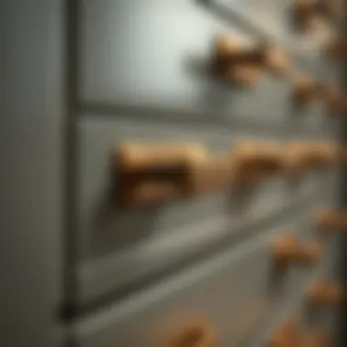 Close-up of drawer handles on a metal cabinet