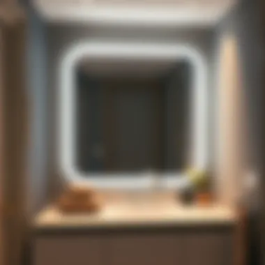 Contemporary bathroom featuring a mirror with seamless lighting integration