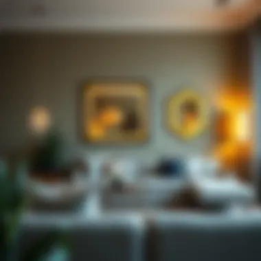 Living area adorned with strategically placed illuminated mirrors