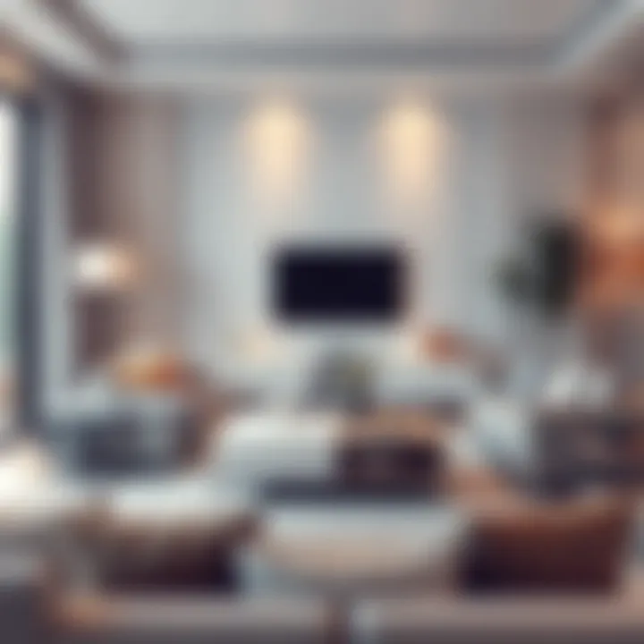 Contemporary living room featuring white TV table in decor