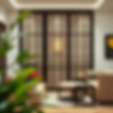 Versatile Shoji Divider in Functional Space Versatile shoji divider used to separate work and relaxation areas