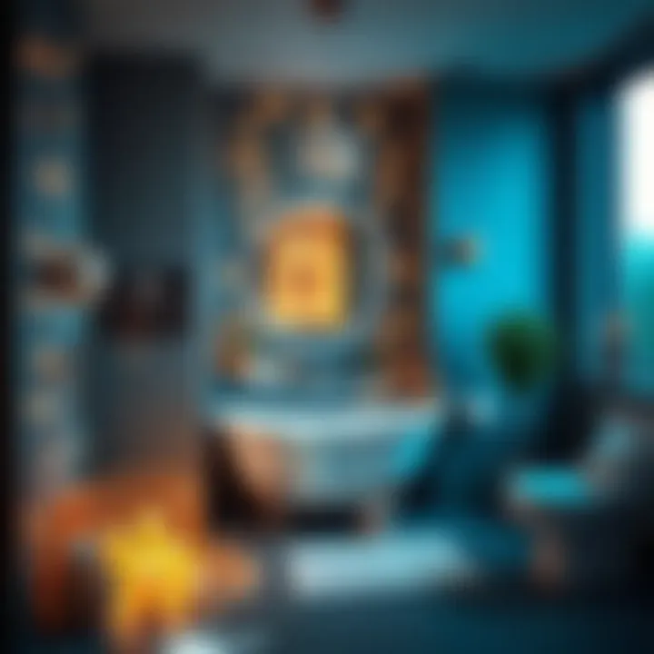 Elegant arrangement of fairy lights in a modern bathroom