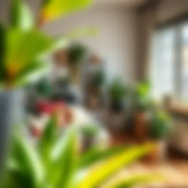 An inviting living room featuring various potted plants enhancing the decor