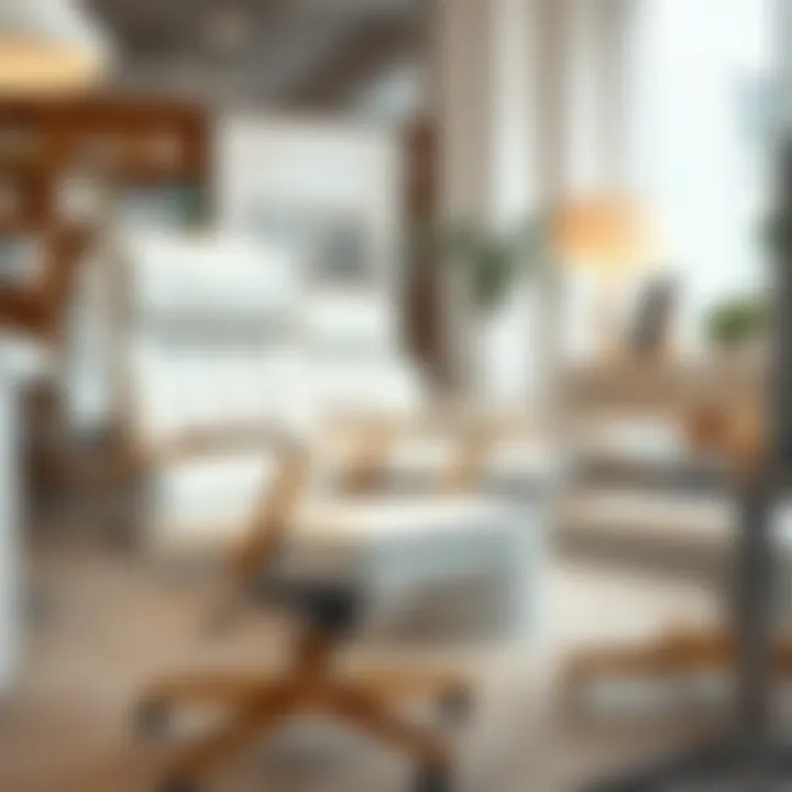 Stylish office setting featuring white and gold chairs