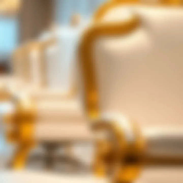 Close-up view of luxurious white and gold chair upholstery