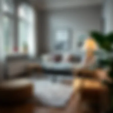 Stylish gray area carpet enhancing a cozy reading nook