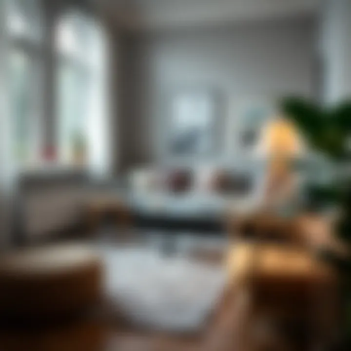 Stylish gray area carpet enhancing a cozy reading nook