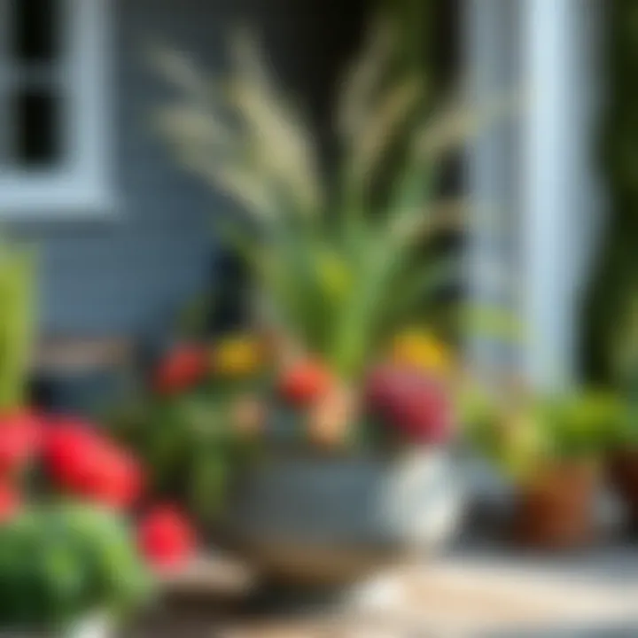 Seasonal Plants Arrangement in Outdoor Planter Beautifully arranged large outdoor planter bowl with seasonal plants