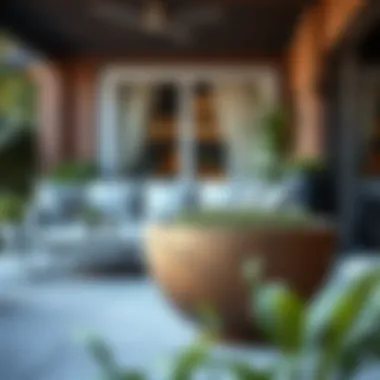 Contemporary Design with Outdoor Planter on Patio Stylish contemporary outdoor planter bowl on a patio