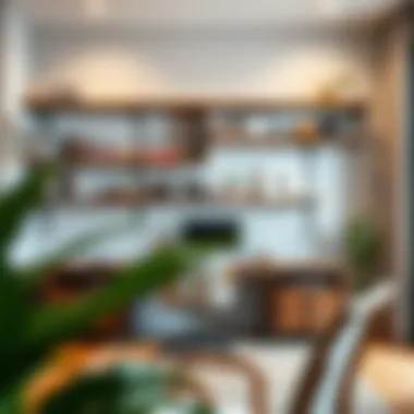 Home Office with Floating Shelves Stylish home office featuring neatly arranged floating shelves with books and decorative accents