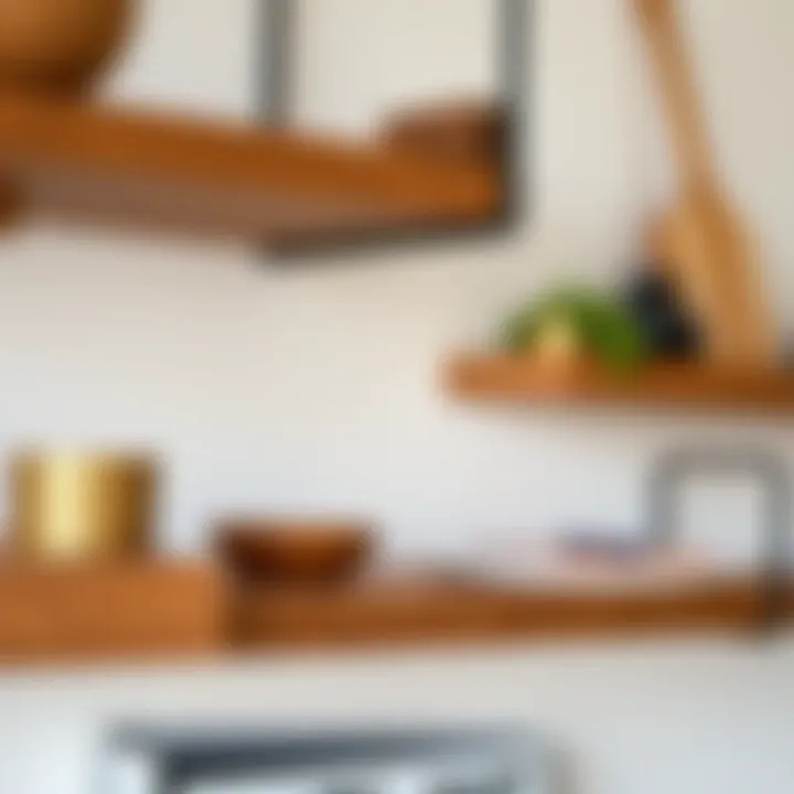 Materials Used in Floating Shelves Close-up view of various materials used in floating shelves, highlighting wood and metal