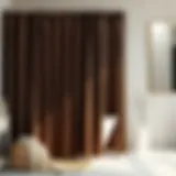 Elegant dark brown fabric shower curtain enhancing bathroom decor