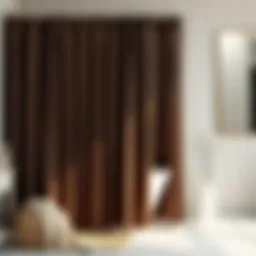 Elegant dark brown fabric shower curtain enhancing bathroom decor
