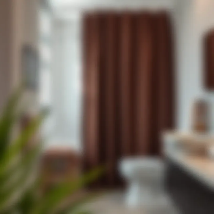 Stylish integration of dark brown shower curtain in modern bathroom
