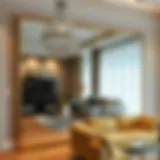 Elegant large shatterproof mirror reflecting a modern living room