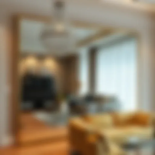 Elegant large shatterproof mirror reflecting a modern living room