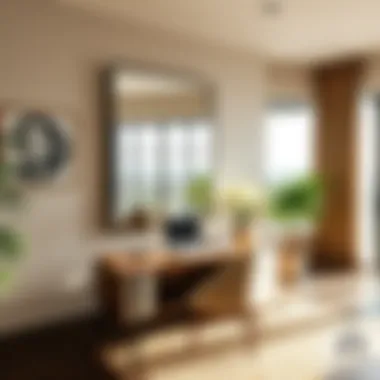 Stylish home office featuring a large shatterproof mirror