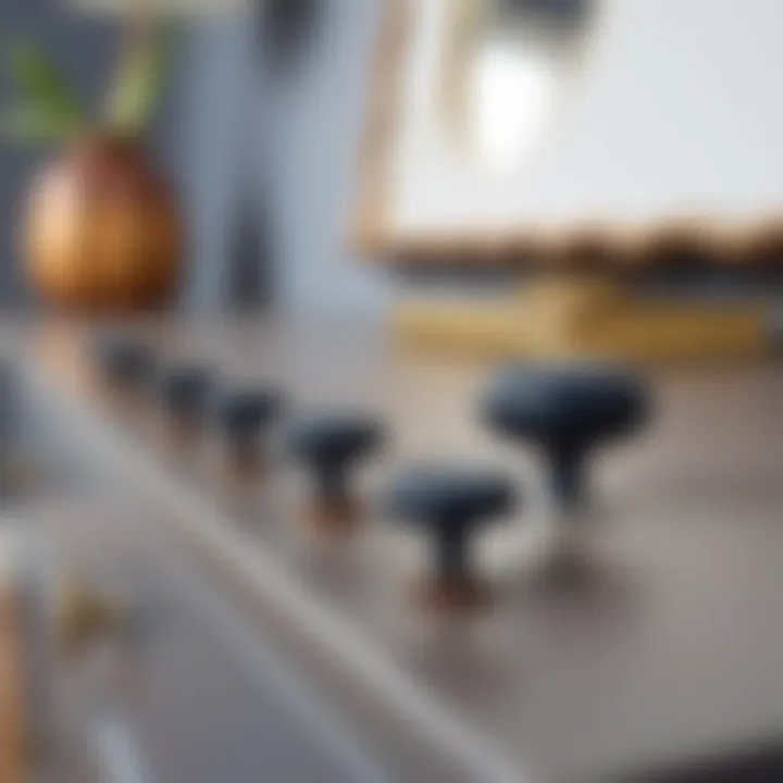 Modern Navy Knobs on a Stylish Dresser Modern navy knobs arranged on a stylish dresser