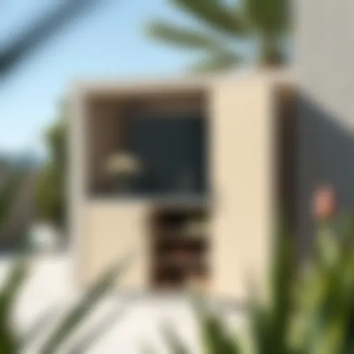 Sleek Outdoor Cabinet Design with Stainless Steel Sleek outdoor cabinet showcasing stainless steel top with natural surroundings