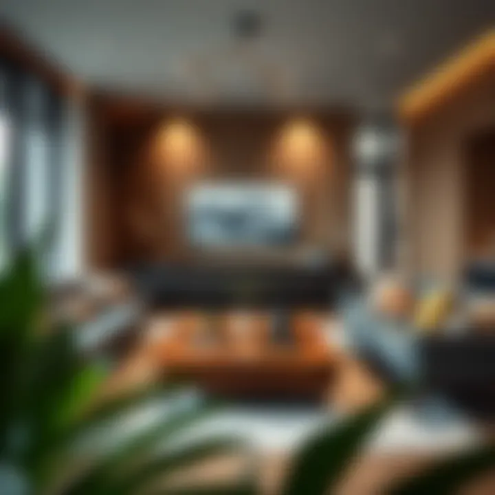 Elegant large wooden coffee table in a modern living room setting