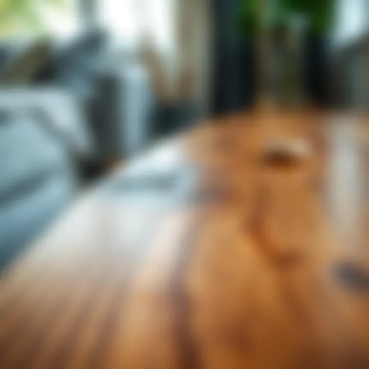Close-up of the grain and texture of a handcrafted wooden coffee table