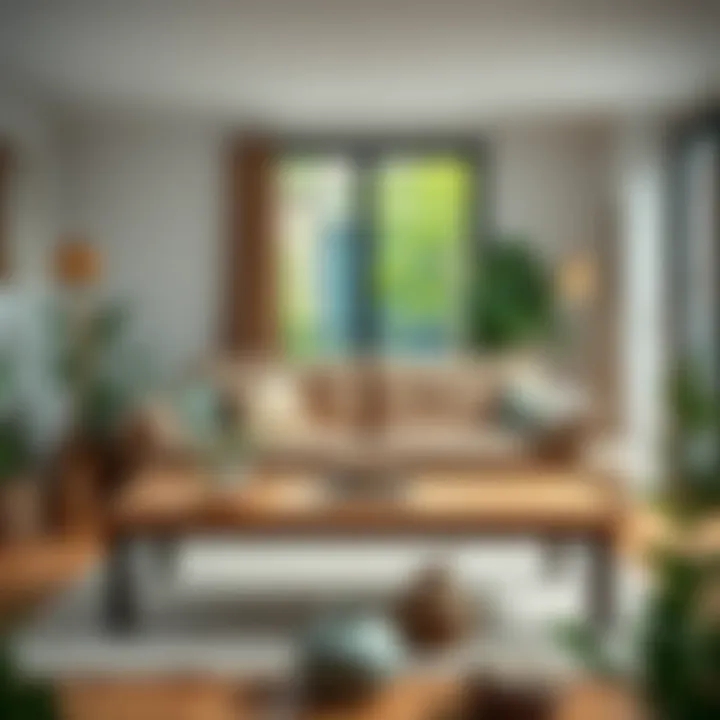 Sustainable wooden coffee table in a cozy, eco-friendly living space