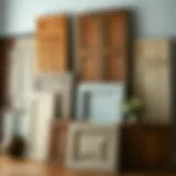 A collection of repurposed cabinet doors arranged artistically.