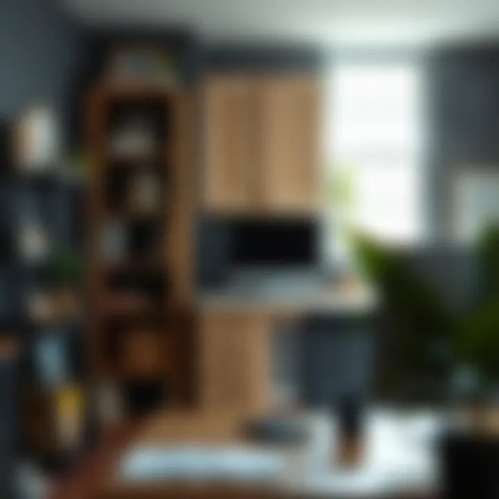 Repurposed Cabinet Doors as Functional Shelves An organized workspace featuring cabinet doors repurposed as shelves.